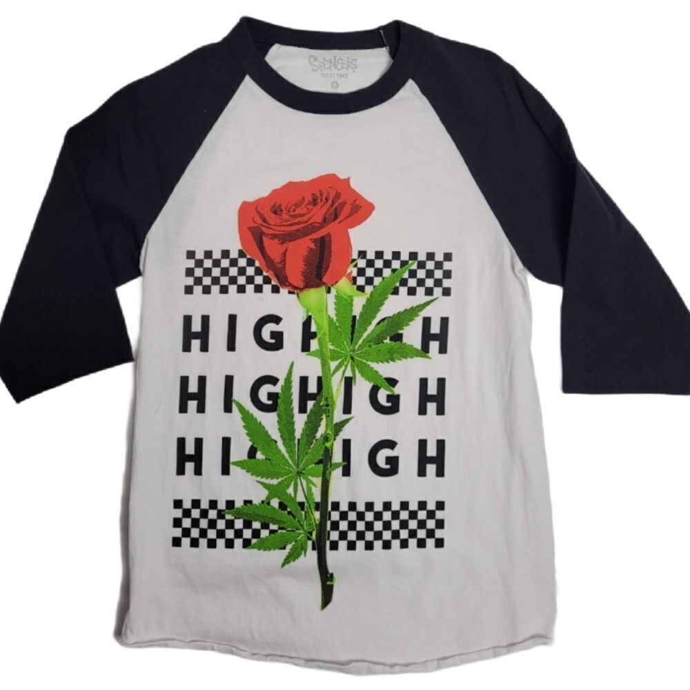 SPENCER'S t-shirt high rose‎ checkerboard baseball style tee shirt unisex S
